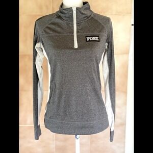 PINK byVictoria's Secret Women's Gray White Athletic Quarter Zip Pullover Size M